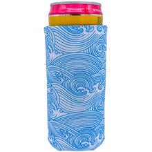 Load image into Gallery viewer, White Slim Koozie with Blue Line Waves
