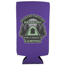 Load image into Gallery viewer, Weekend Forecast Drinking with a chance of Camping 12 oz. Slim Can Coolie