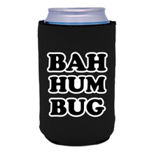 Load image into Gallery viewer, black can koozie with bah hum bug text design
