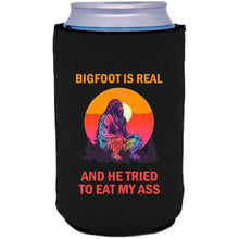 Load image into Gallery viewer, 12oz. collapsible, neoprene can koozie with &quot;Bigfoot is Real..&quot; graphic printed on one side
