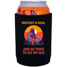 Load image into Gallery viewer, 12oz. neoprene, full bottom can koozie with &quot;Bigfoot is Real..&quot; graphic printed on one side.
