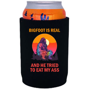 12oz. neoprene, full bottom can koozie with "Bigfoot is Real.." graphic printed on one side.