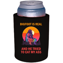 Load image into Gallery viewer, 12oz. thick foam can koozie with &quot;Bigfoot is Real..&quot; graphic printed on one side
