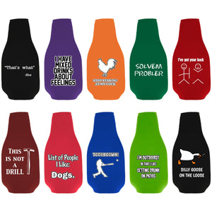 Funny Joke Zipper Beer Bottle Coolie Designs 10 Pack