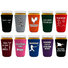 Load image into Gallery viewer, Ten pint glass koozies with funny joke prints
