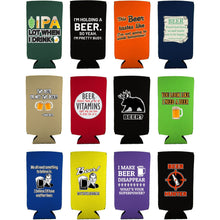 Load image into Gallery viewer, Beer Jokes Funny Slim Can Coolie Designs 12 Pack
