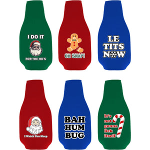 Funny Christmas Zipper Beer Bottle Coolie Designs 6 Pack