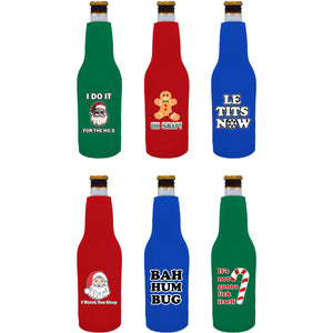 Funny Christmas Zipper Beer Bottle Coolie Designs 6 Pack