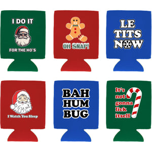 Funny Christmas Can Coolie Designs 6 Pack