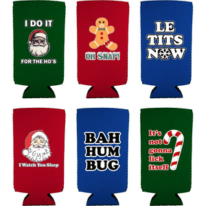 Funny Christmas Slim Can Coolie Designs 6 Pack