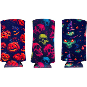 Three Piece Set Spooky Halloween Design Pattern 16 oz. Can Coolie Pack