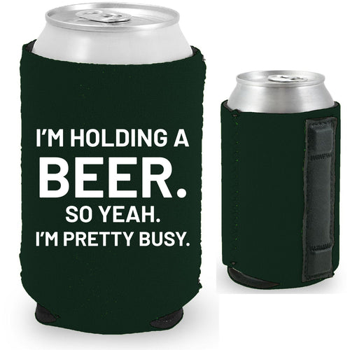 12oz. collapsible, neoprene can koozie with strong magnets sewn into one side; 