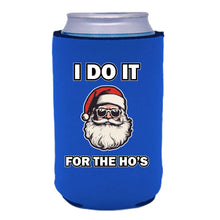 Load image into Gallery viewer, royal blue can koozie with i do it for the ho&#39;s text and santa graphic design
