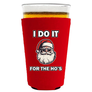 red pint glass koozie with i do it for the ho's text and santa graphic design