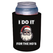 Load image into Gallery viewer, black thick foam old school can koozie with i do it for the ho&#39;s text and santa graphic design
