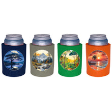 Load image into Gallery viewer, Landscape Outdoor Designs Thick Foam Old School Can Coolie 4 Pack (1 Each Tropical, Jungle, Savannah, Mountain)

