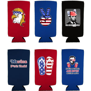 Patriotic USA Slim Can Coolie Designs 6 Pack