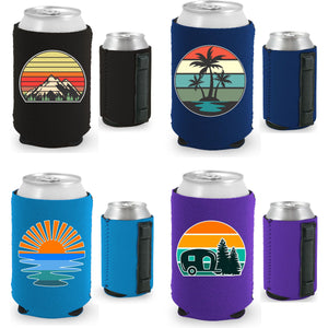 4 pack magnetic can koozies with retro designs