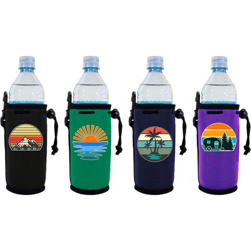 4 pack water bottle koozies with retro designs