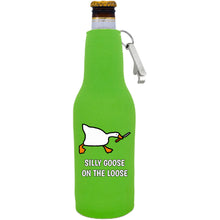 Load image into Gallery viewer, Silly Goose on the Loose Beer Bottle Coolie With Opener

