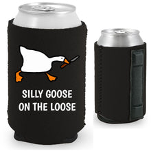 Load image into Gallery viewer, neoprene can Koozie with strong magnets on one side and a graphic printed opposite.
