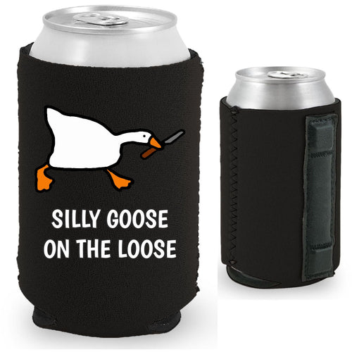 neoprene can Koozie with strong magnets on one side and a graphic printed opposite.