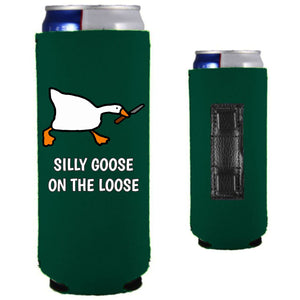 12oz. Slim neoprene can Koozie with strong magnets sewn into one side and graphic on the opposite.