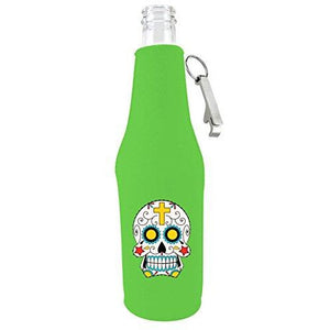 Sugar Skull Beer Bottle Coolie With Opener