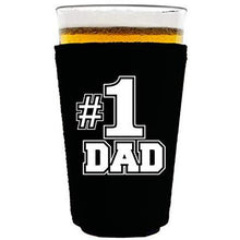 Load image into Gallery viewer, pint glass koozie with #1 dad design
