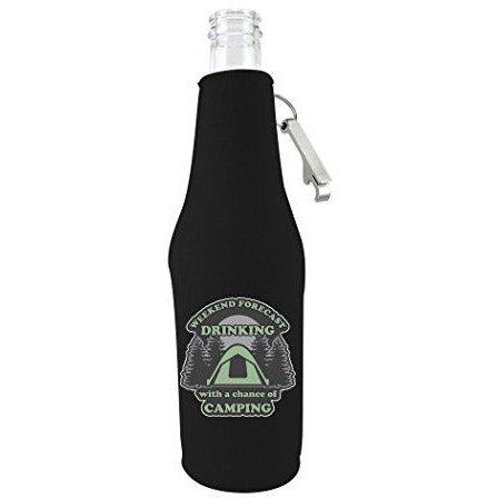 beer bottle koozie with opener with weekend forecast drinking design