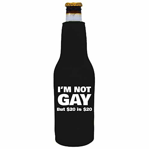 12 oz zipper beer bottle koozie with im not gay design 