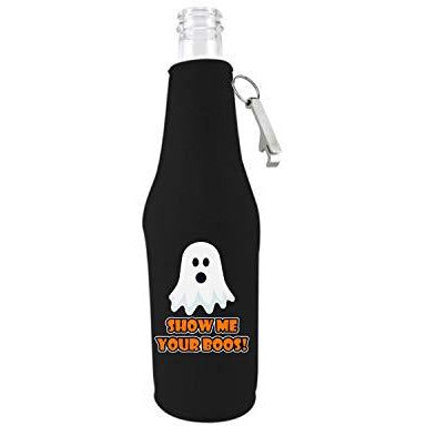 beer bottle koozie with opener with show me your boos design