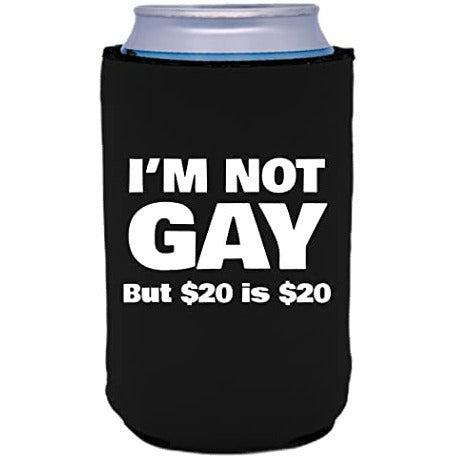 12 oz can koozie with im not gay design 