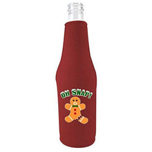 Load image into Gallery viewer, burgundy zipper beer bottle with oh snap design 
