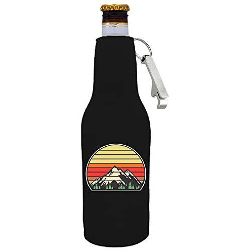 zipper bottle with opener koozie with retro mountain design 