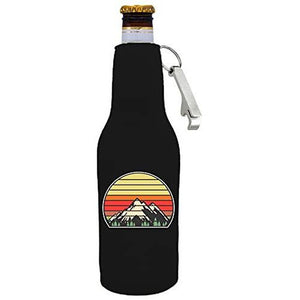 zipper bottle with opener koozie with retro mountain design 