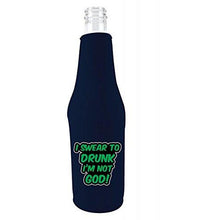 Load image into Gallery viewer, beer bottle koozie with i swear to drunk im not god design
