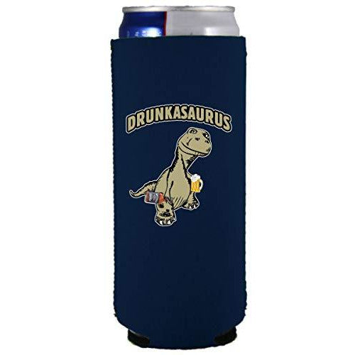 slim can koozie with drunkasaurus design