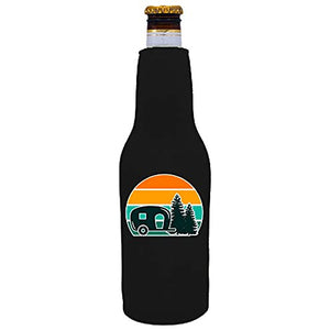 zipper beer bottle koozie with retro camper design 