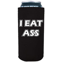 Load image into Gallery viewer, black 16 oz can koozie with i eat ass design 
