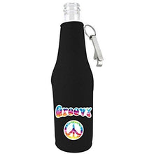 Load image into Gallery viewer, beer bottle koozie with opener with groovy design
