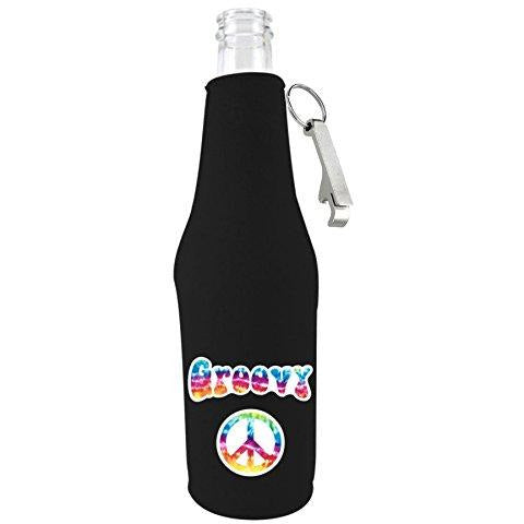 beer bottle koozie with opener with groovy design