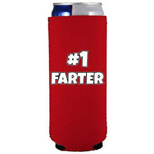 Load image into Gallery viewer, slim can koozie with #1 farter design
