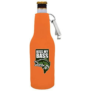Kiss My Bass Beer Bottle Coolie with Opener Attached