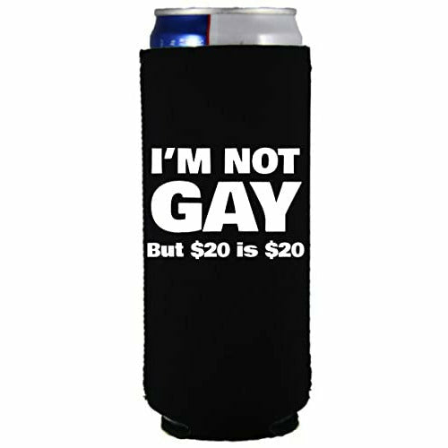12 oz slim can koozie with im not gay design 