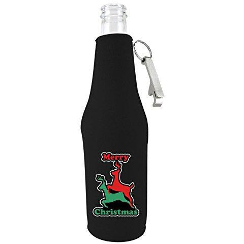 Reindeer Christmas Beer Bottle Coolie With Opener