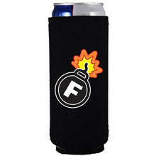 Load image into Gallery viewer, black slim can koozie with f bomb funny design
