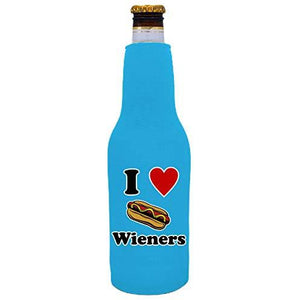 I Love Wieners Neoprene Zipper Beer Bottle Coolie