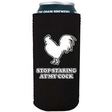 Load image into Gallery viewer, Black 16 oz koozie with stop staring at my cock design
