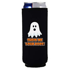 Load image into Gallery viewer, slim can koozie with show me your boos design
